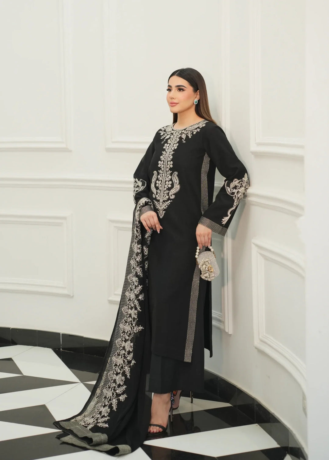 Silk Atelier by Jamni RTW Embroidered Korean Silk 3 Piece Suit MIDNIGHT BOW Festive Collection
