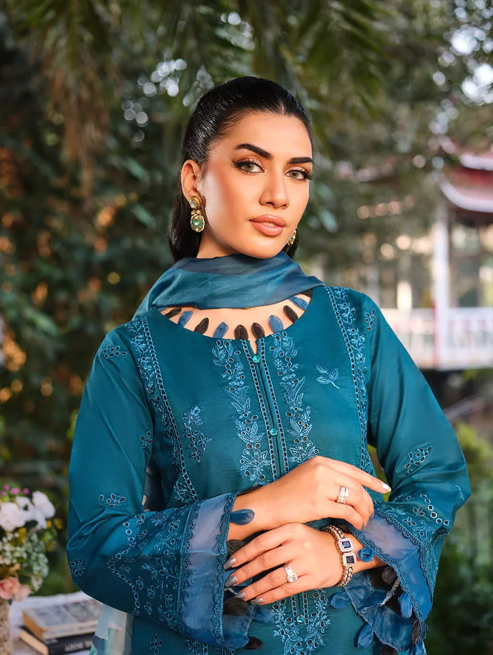 Menaal Unstitched Embroidered Lawn 3 Piece Suit ML26ULS AZURE BLOSSOM - Festive Collection