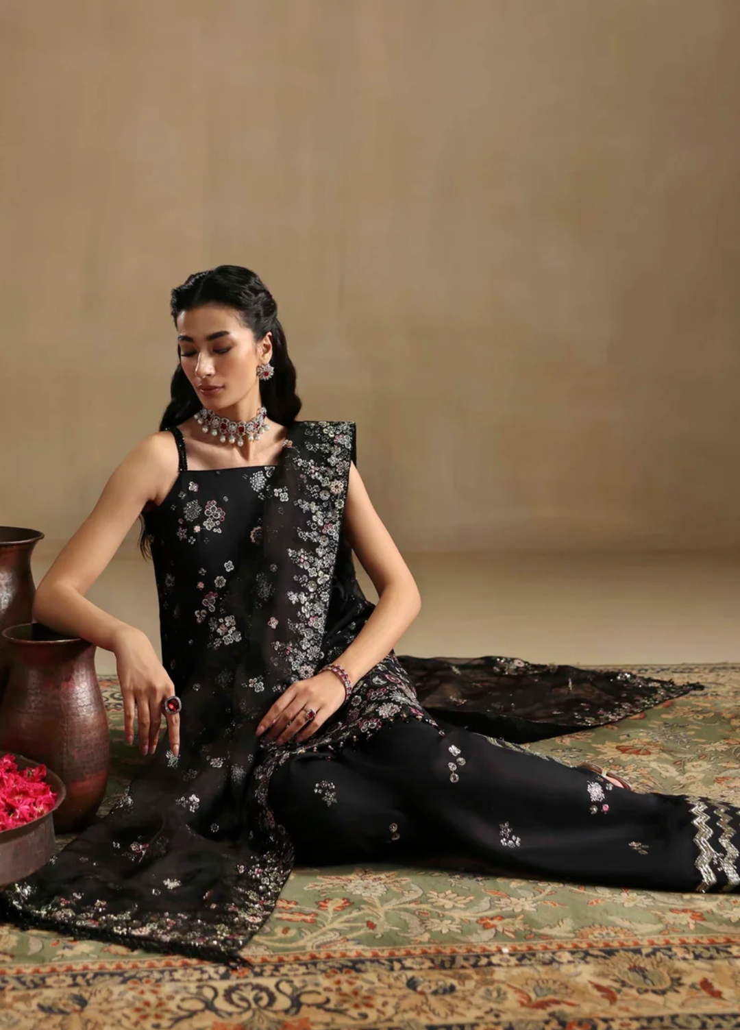 Sable Vogue Unstitched Embroidered Raw Silk 3 Piece Suit SV26UL FC-03-25 Black - Summer Collection