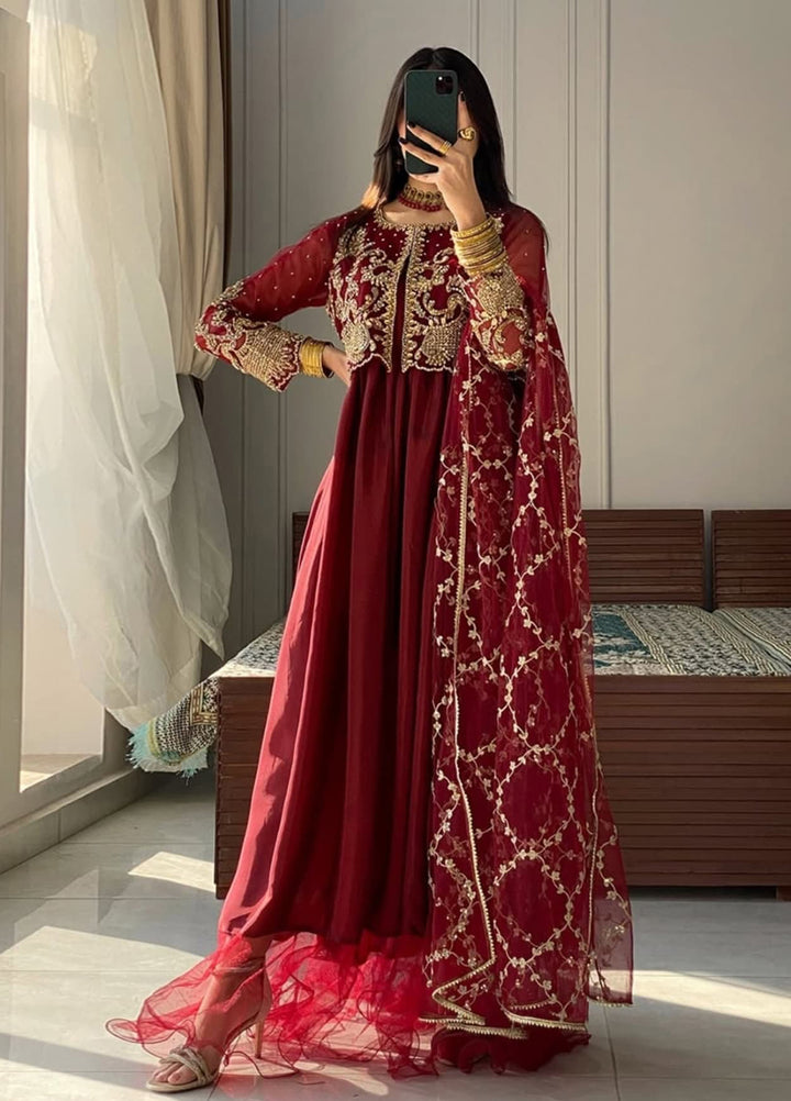 Amber Imran Pret Embroidered 3 Piece Suit Ruby royal