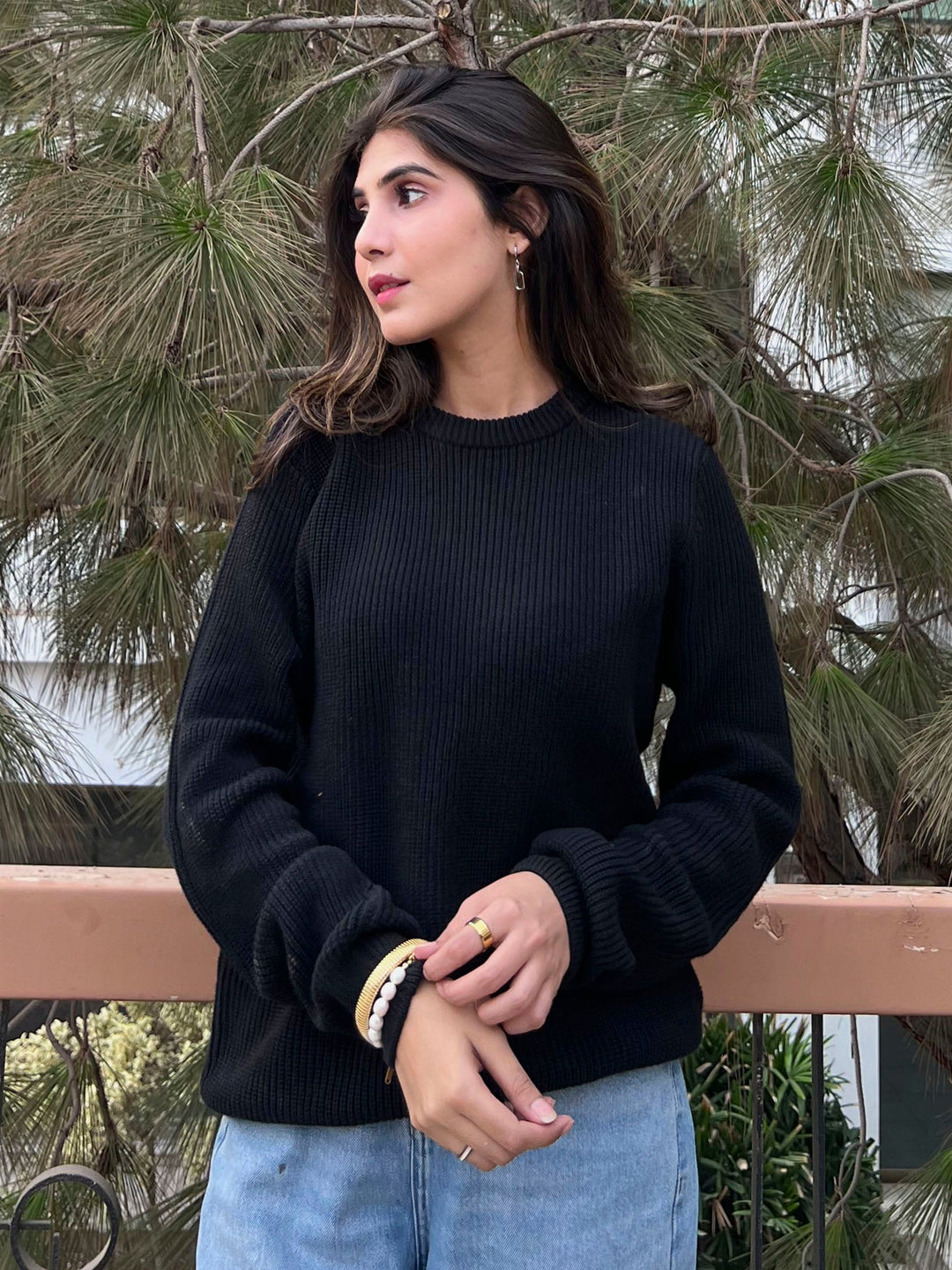 Brumano Women RTW Solids Cotton 1 Piece Black Knitted Jumper Western Collection