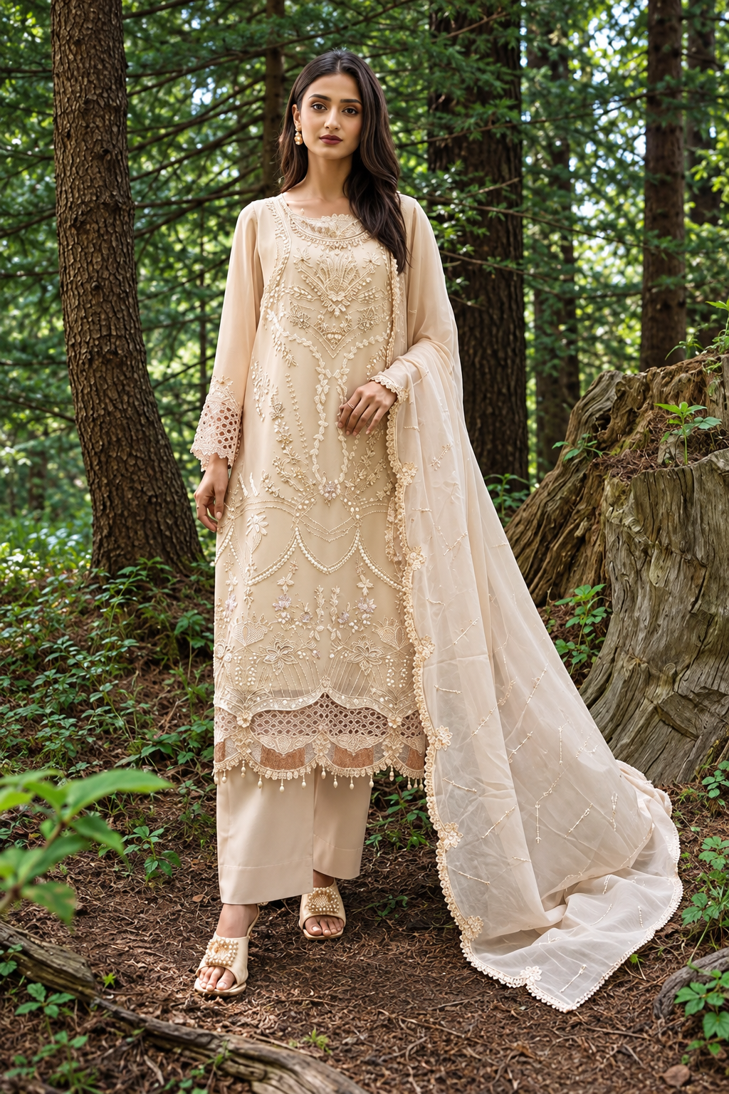 Aura by Zebtan Unstitched Embroidered Chiffon 3 Piece Suit ZB26UAC AR-2 - Festive Collection
