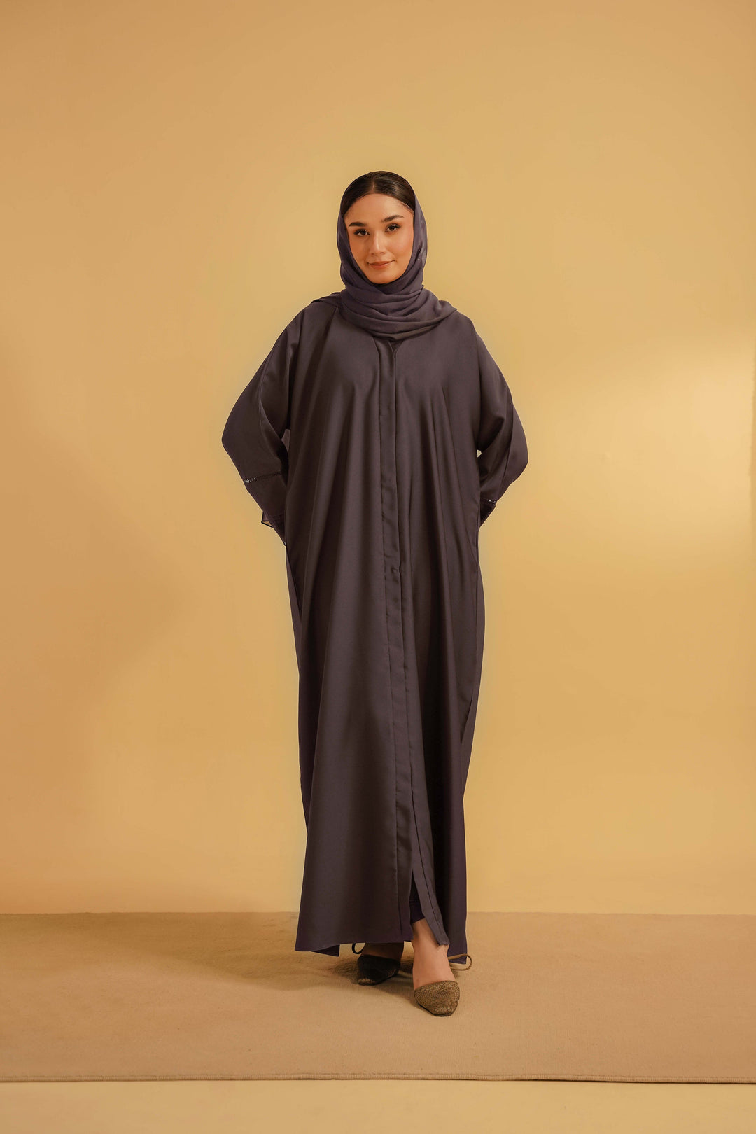 Divinely Crafted Women Pret Solids 1 Piece Georgette Basic Pleat Abaya Lavender - Summer Collection