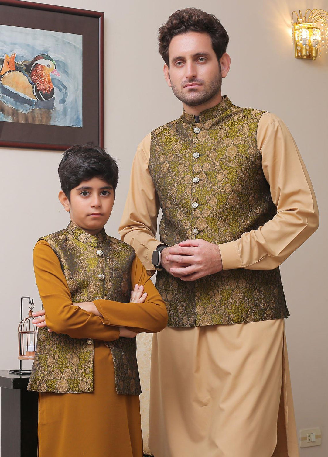 Real Image Jamawar Formal Waistcoat for Men -  OWP - 006 Green