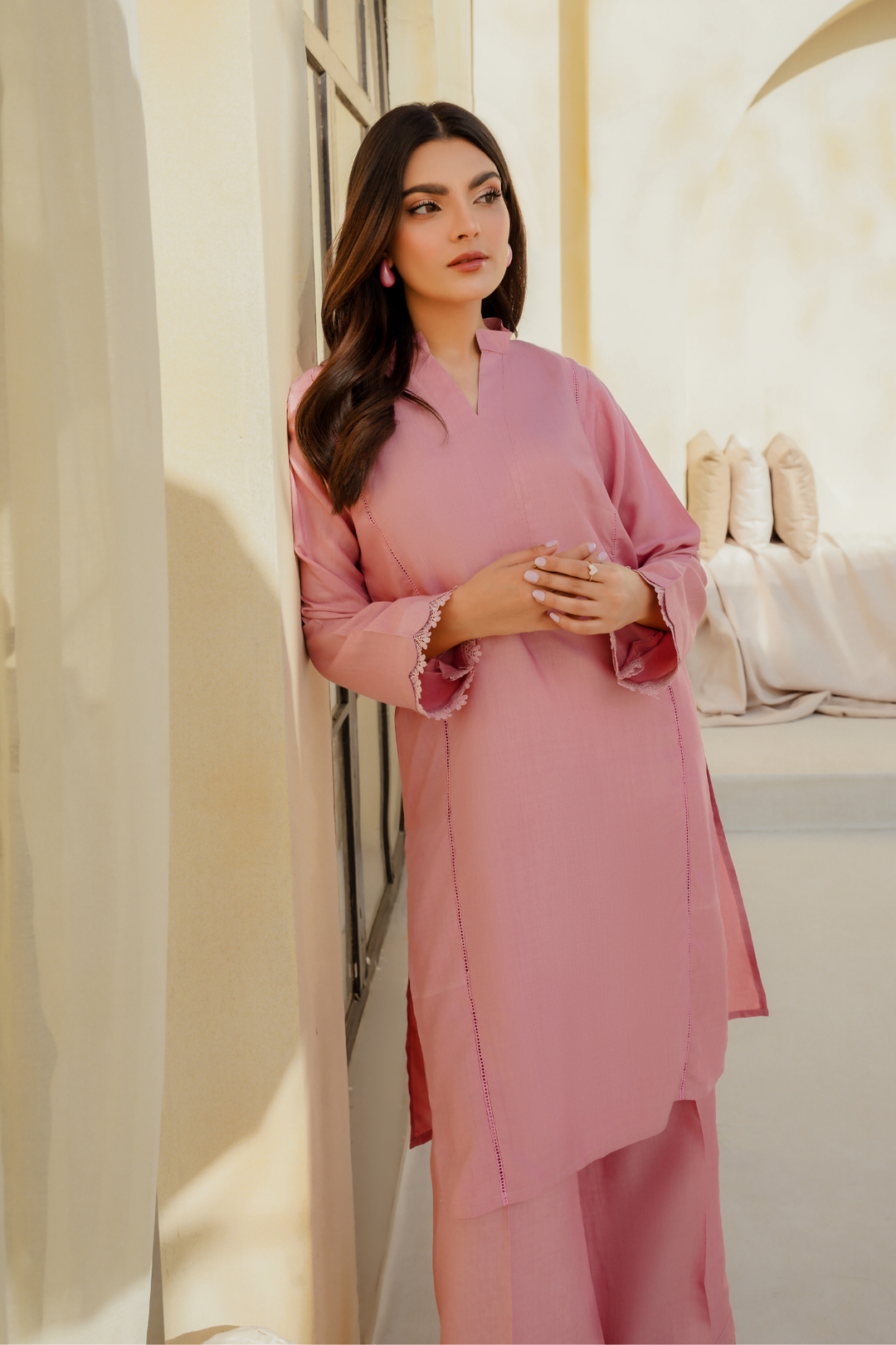 Divinely Crafted Pret Solids Cotton Silk 2 Piece Flamingo Pink