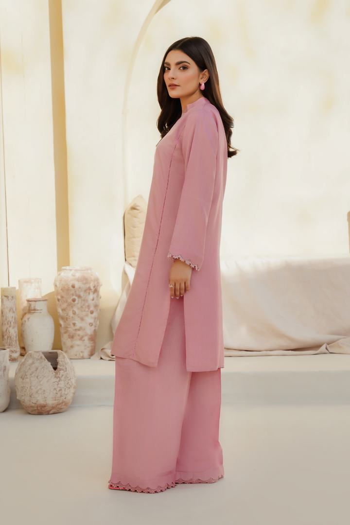 Divinely Crafted Pret Solids Cotton Silk 2 Piece Flamingo Pink