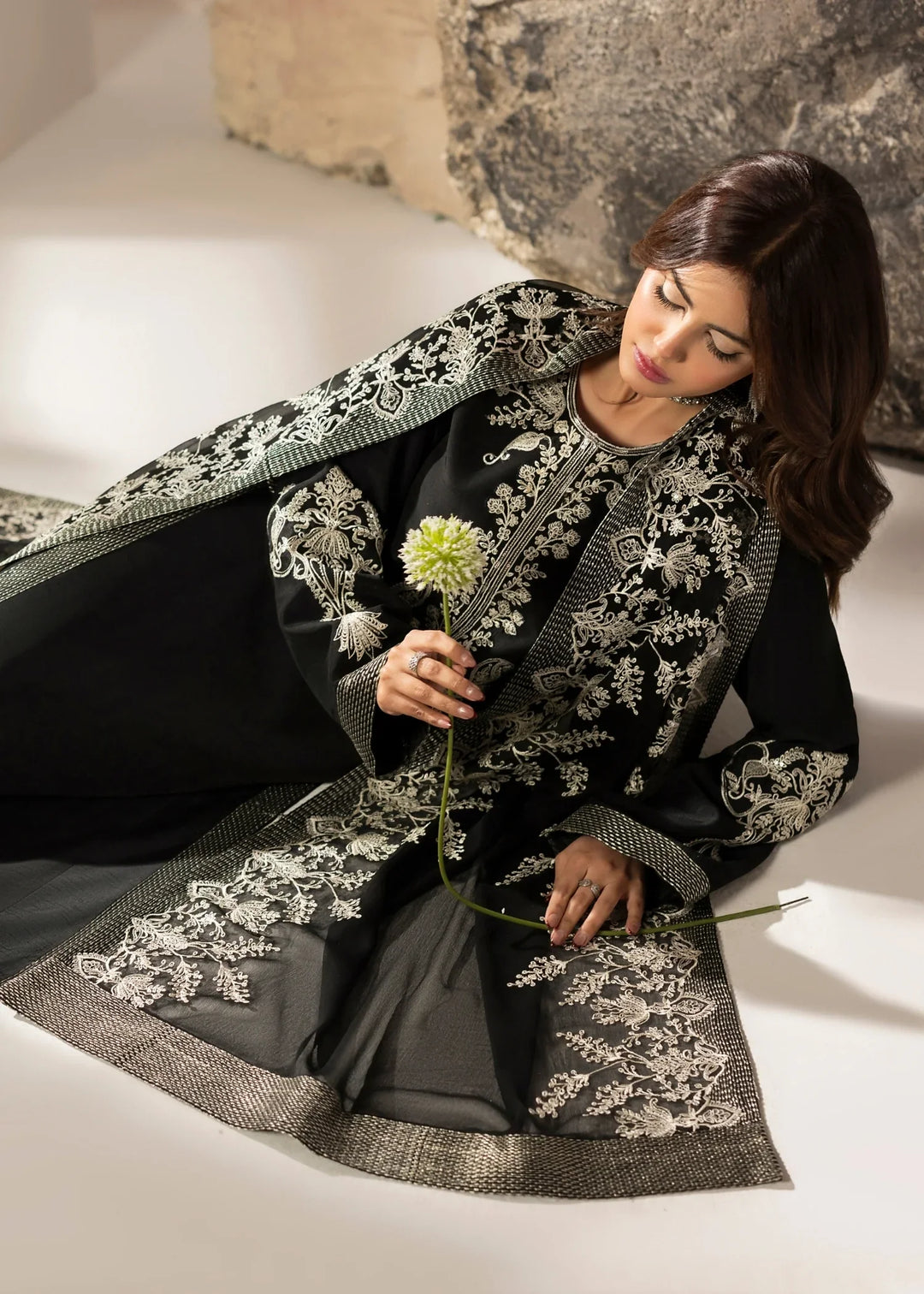 Silk Atelier by Jamni RTW Embroidered Korean Silk 3 Piece Suit MIDNIGHT BOW Festive Collection