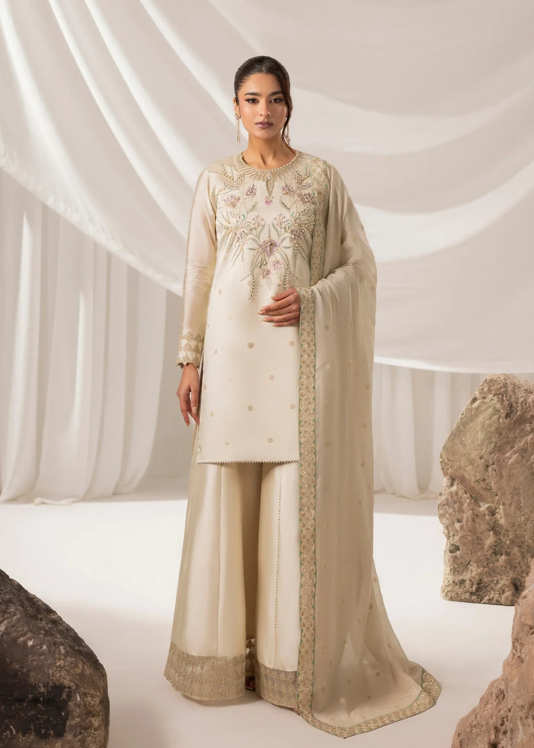 Celeste by Jamni RTW Embroidered Sheesh Silk 3 Piece Suit HALO Festive Collection