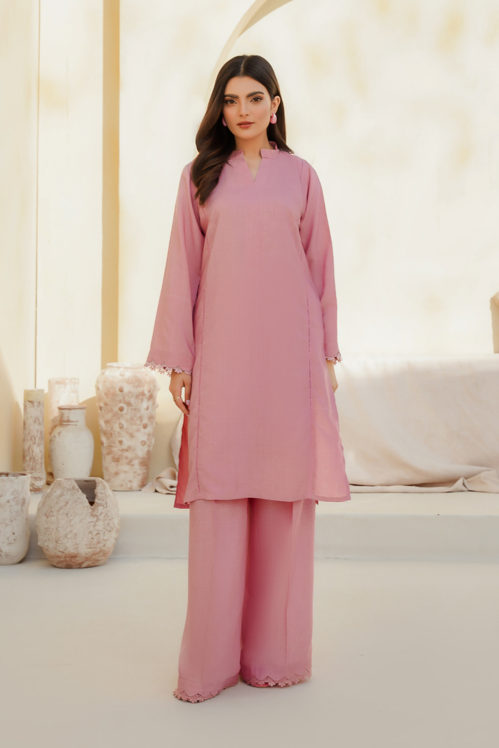 Divinely Crafted Pret Solids Cotton Silk 2 Piece Flamingo Pink