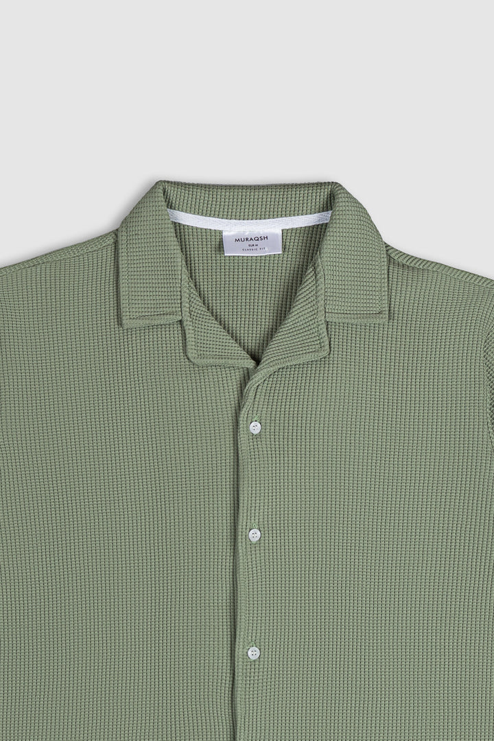Muraqsh Ready To Wear Solids Waffle Men Mint Waffle Textured Revere Button Down ABDWTRBD-FS - Summer Collection