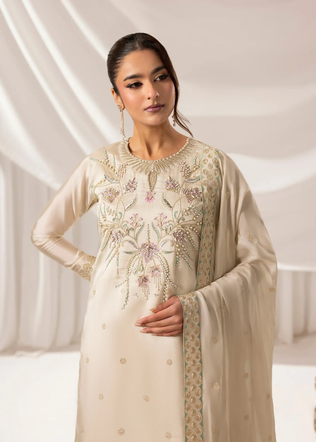 Celeste by Jamni RTW Embroidered Sheesh Silk 3 Piece Suit HALO Festive Collection