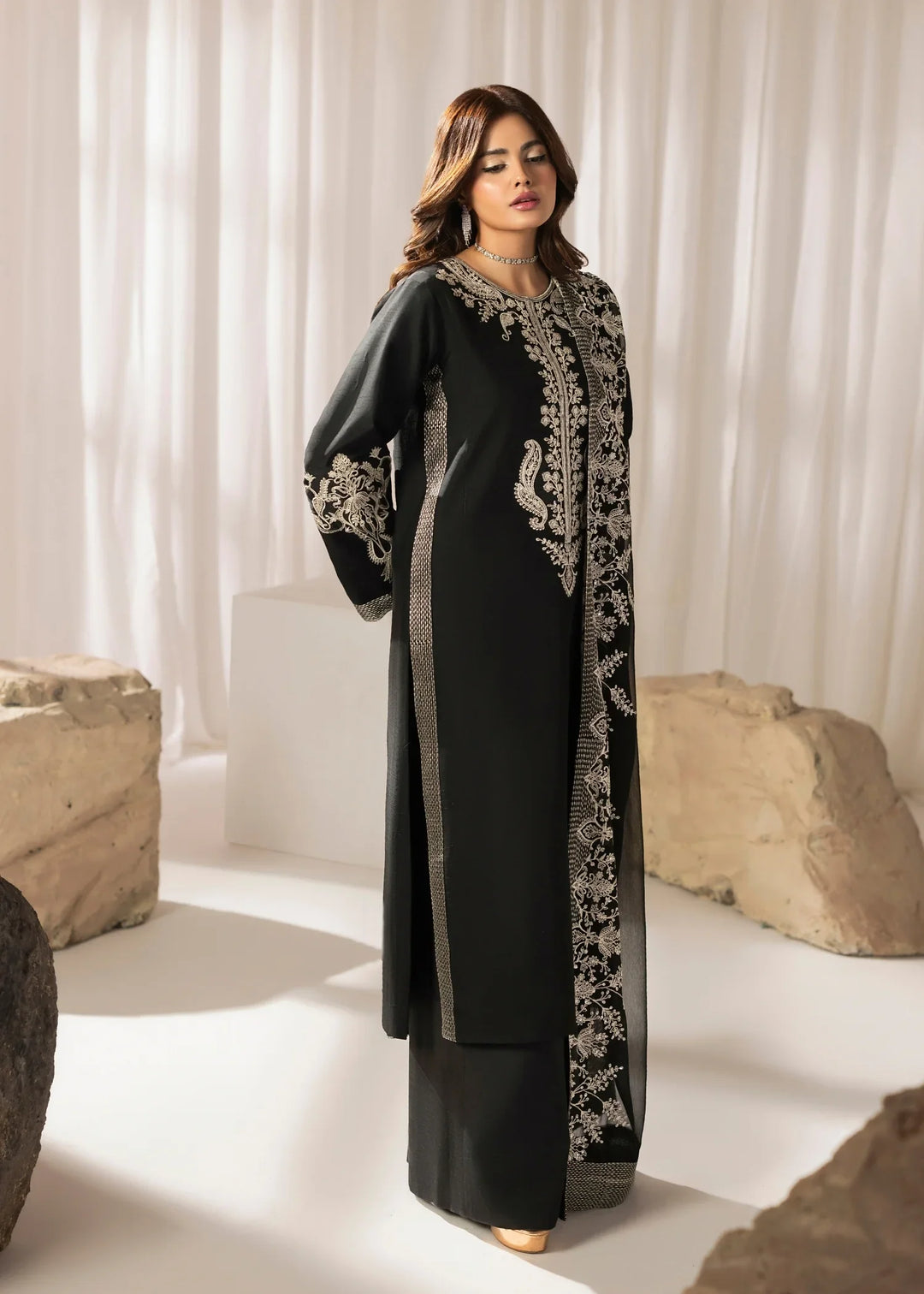Silk Atelier by Jamni RTW Embroidered Korean Silk 3 Piece Suit MIDNIGHT BOW Festive Collection