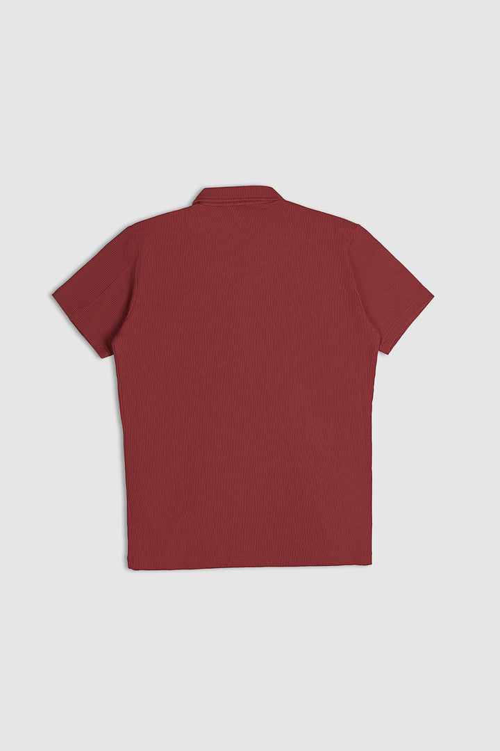 Muraqsh Ready To Wear Solids Waffle Men Rust Waffle Textured Revere Button Down ABD-RWTRBD-FS - Summer Collection