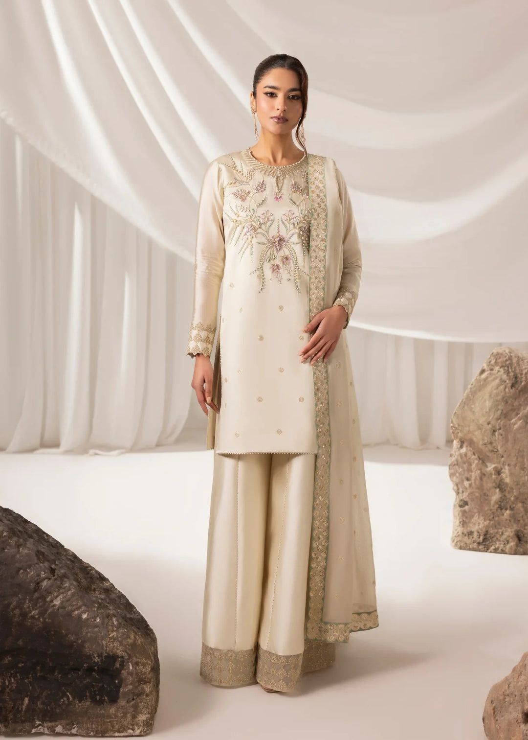 Celeste by Jamni RTW Embroidered Sheesh Silk 3 Piece Suit HALO Festive Collection