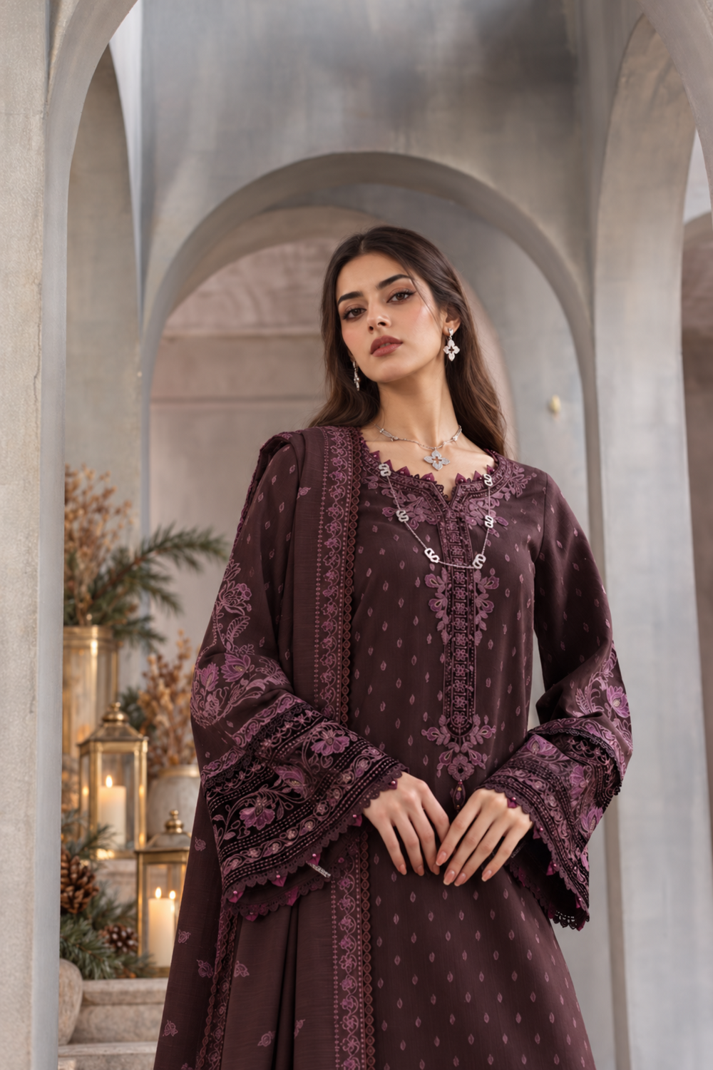 Noor Pashmina Shawl by Saadia Asad Unstitched Embroidered Khaddar 3 Piece Suit SA26UNW D10 - Winter Collection