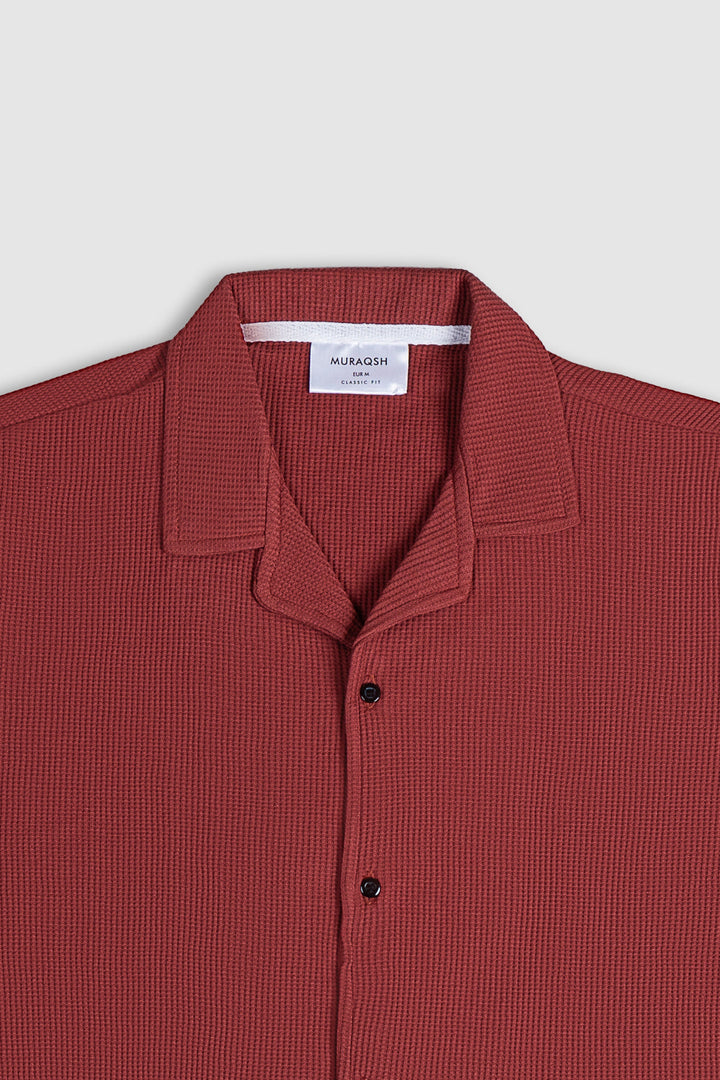 Muraqsh Ready To Wear Solids Waffle Men Rust Waffle Textured Revere Button Down ABD-RWTRBD-FS - Summer Collection