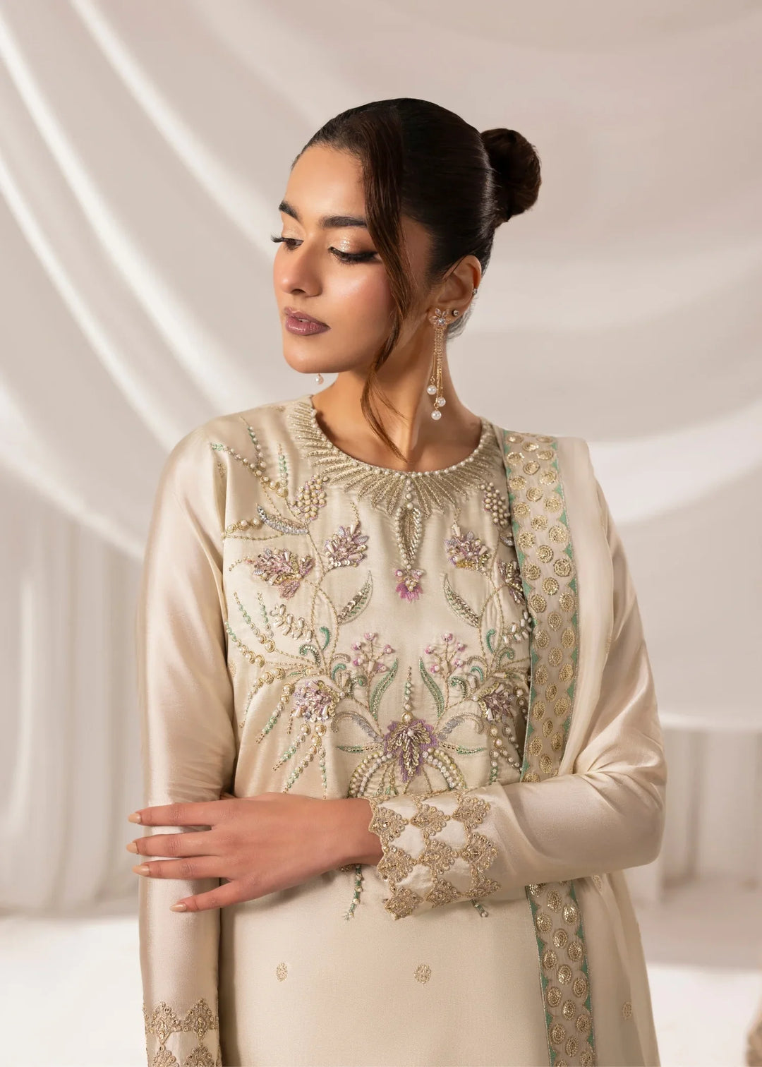 Celeste by Jamni RTW Embroidered Sheesh Silk 3 Piece Suit HALO Festive Collection