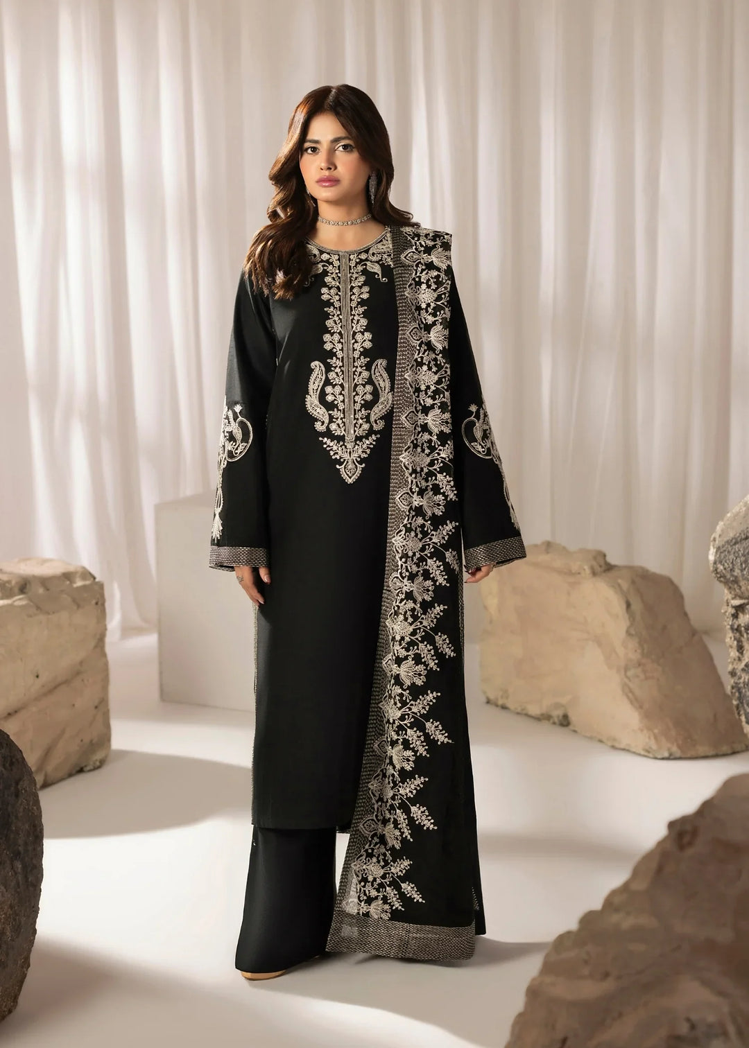 Silk Atelier by Jamni RTW Embroidered Korean Silk 3 Piece Suit MIDNIGHT BOW Festive Collection