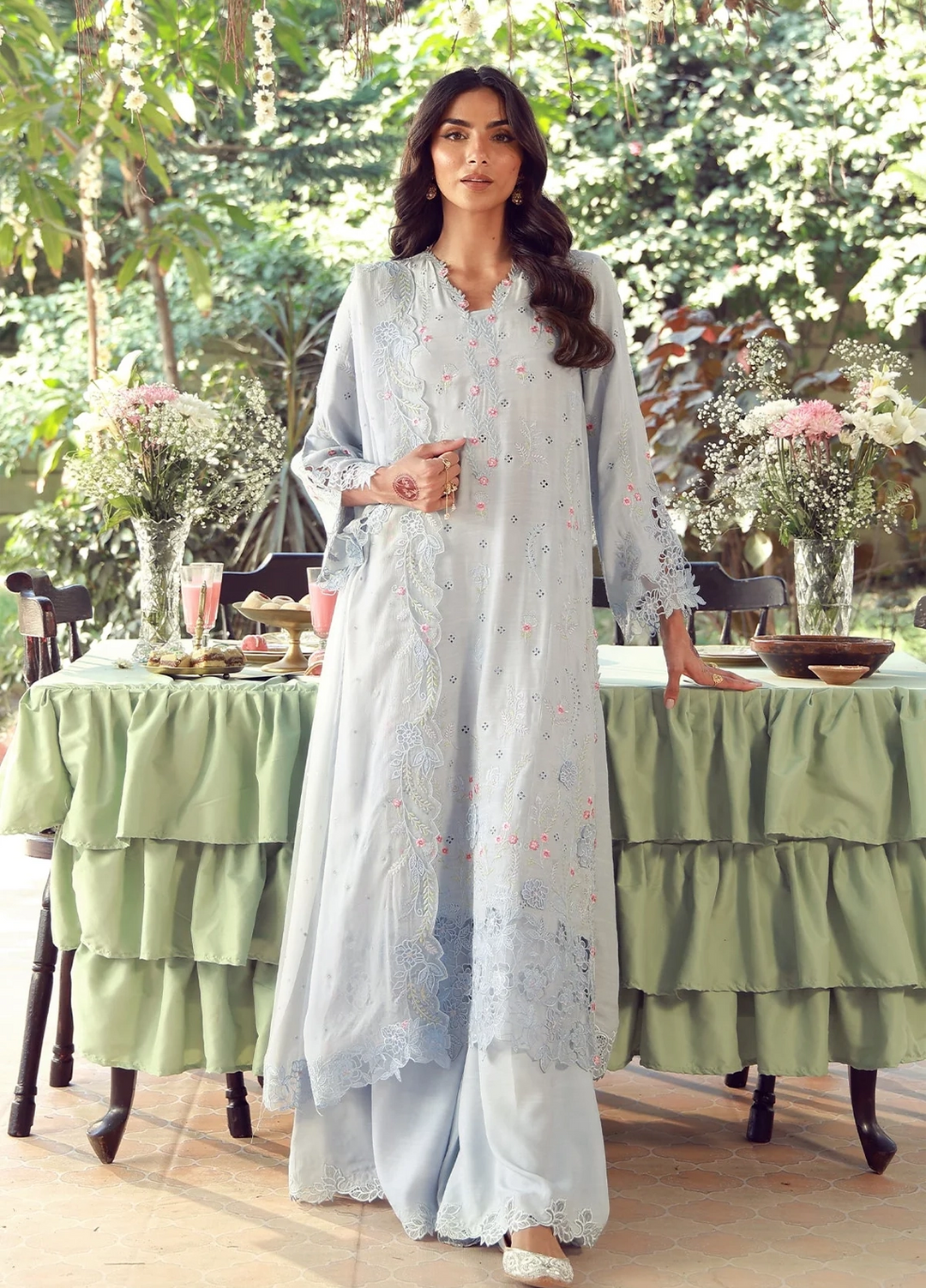 Sahar Unstitched Embroidered Raw Silk Bluebell Serenade 3 Piece Suit SS1-26-FE-02 - Summer Collection