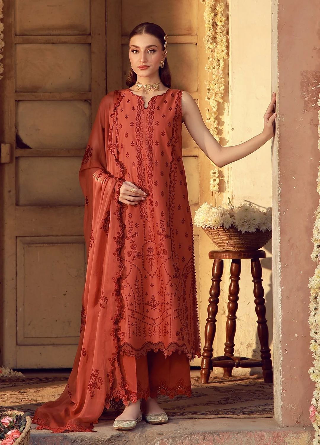 Sahar Unstitched Chikankari Lawn Rustic Dawn 3 Piece Suit CK-26-V2-02 - Summer Collection