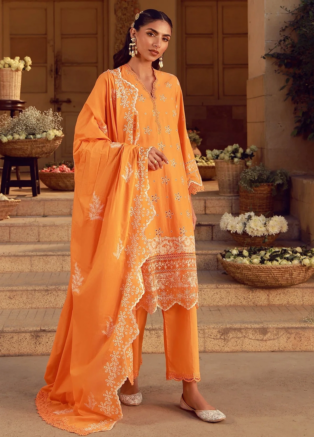 Sahar Unstitched Chikankari Lawn Marigold Fiesta 3 Piece Suit CK-26-V2-06 - Summer Collection