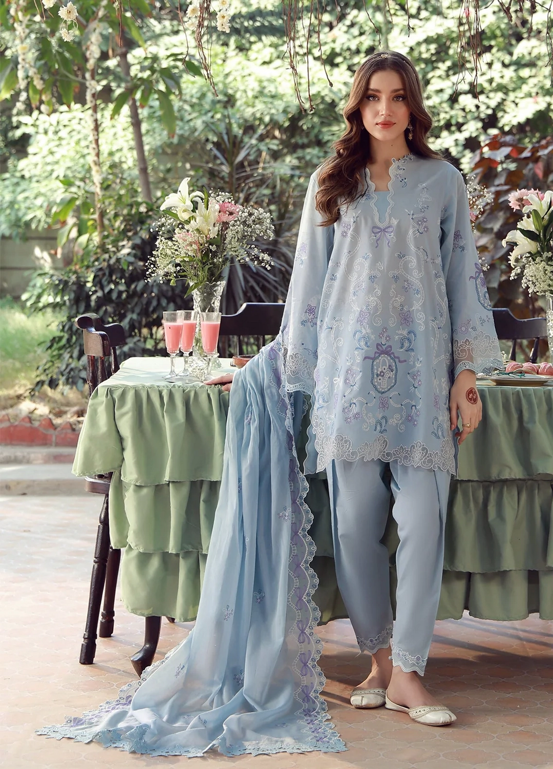 Sahar Unstitched Chikankari Lawn Sky Garden Waltz 3 Piece Suit CK-26-V2-09 - Summer Collection