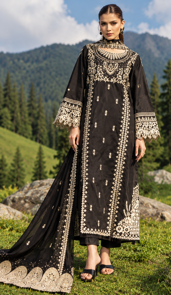 Dastaan by Zebtan Unstitched Embroidered Tassal Silk 3 Piece Suit ZB26UD DZ-08 - Festive Collection