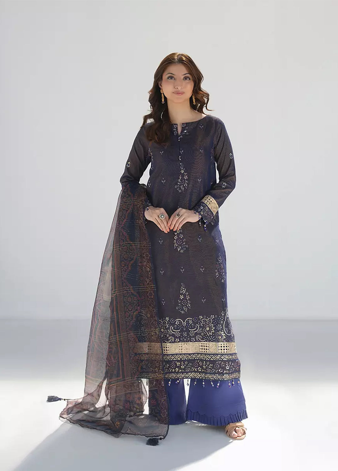 Salitex Unstitched Embroidered Cotton Silk 3 Piece Suit SUNW7NO118 - Festive Collection