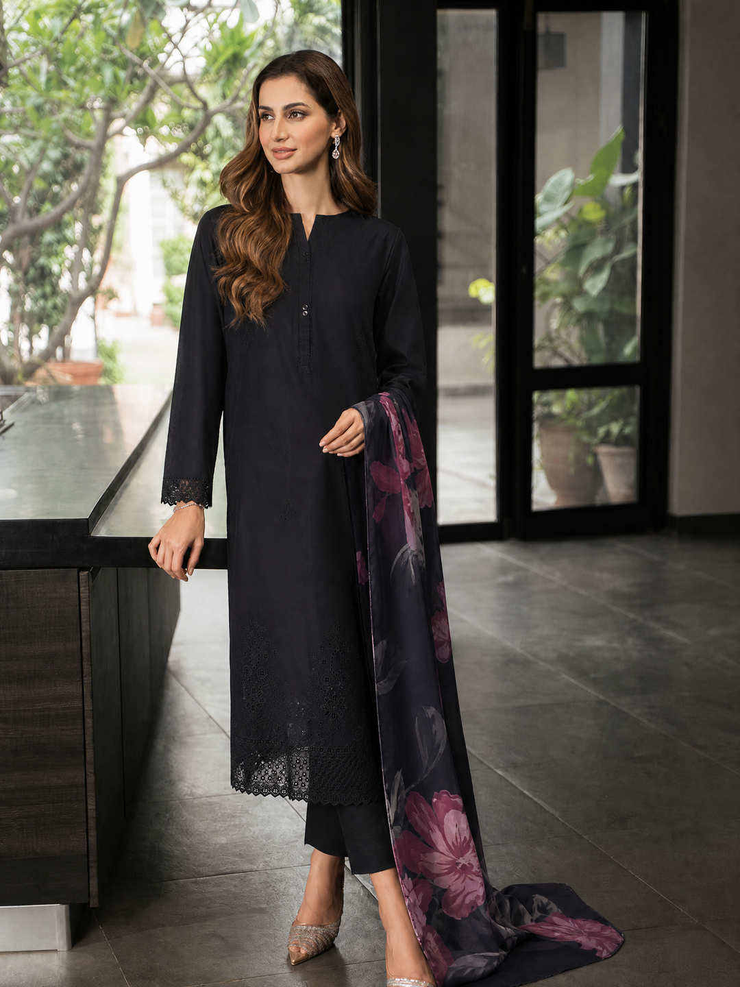 HZ Textiles Women RTW Chikankari Organza 3 Piece Suit HZ26POF CSE-3P-221 - Festive Collection