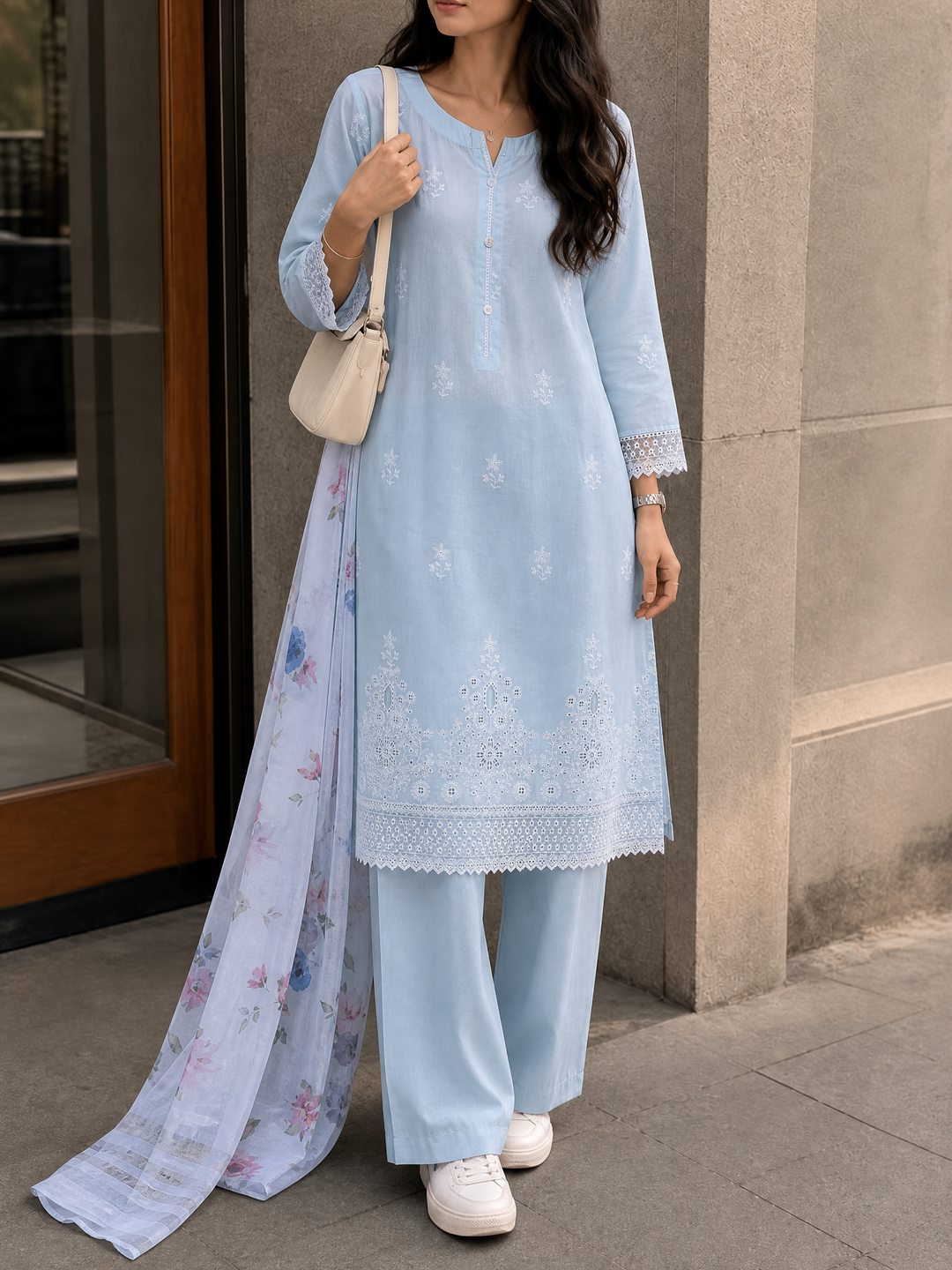 HZ Textiles Women RTW Chikankari Organza 3 Piece Suit HZ26POF CSE-3P-224 - Festive Collection