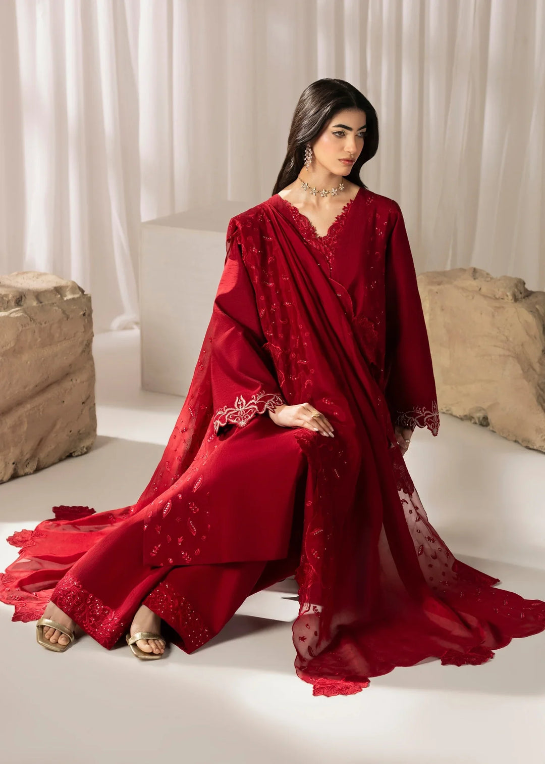 Silk Atelier by Jamni RTW Embroidered Korean Silk 3 Piece Suit CHERRY BLOOM Festive Collection