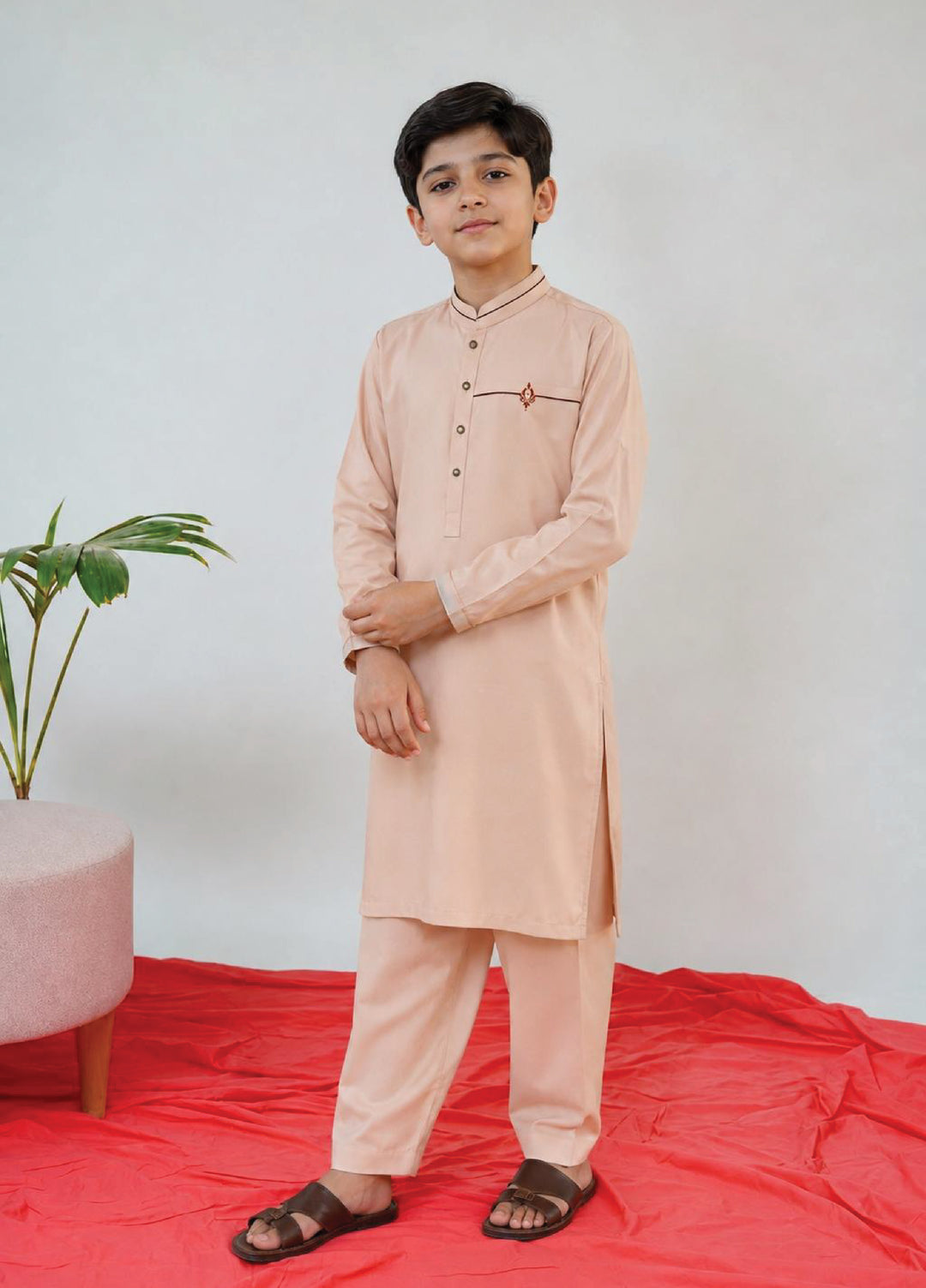 Aizaz Zafar Boys RTW Solids Wash N wear 2 Piece Suit D-357 Ivory - Casual Collection