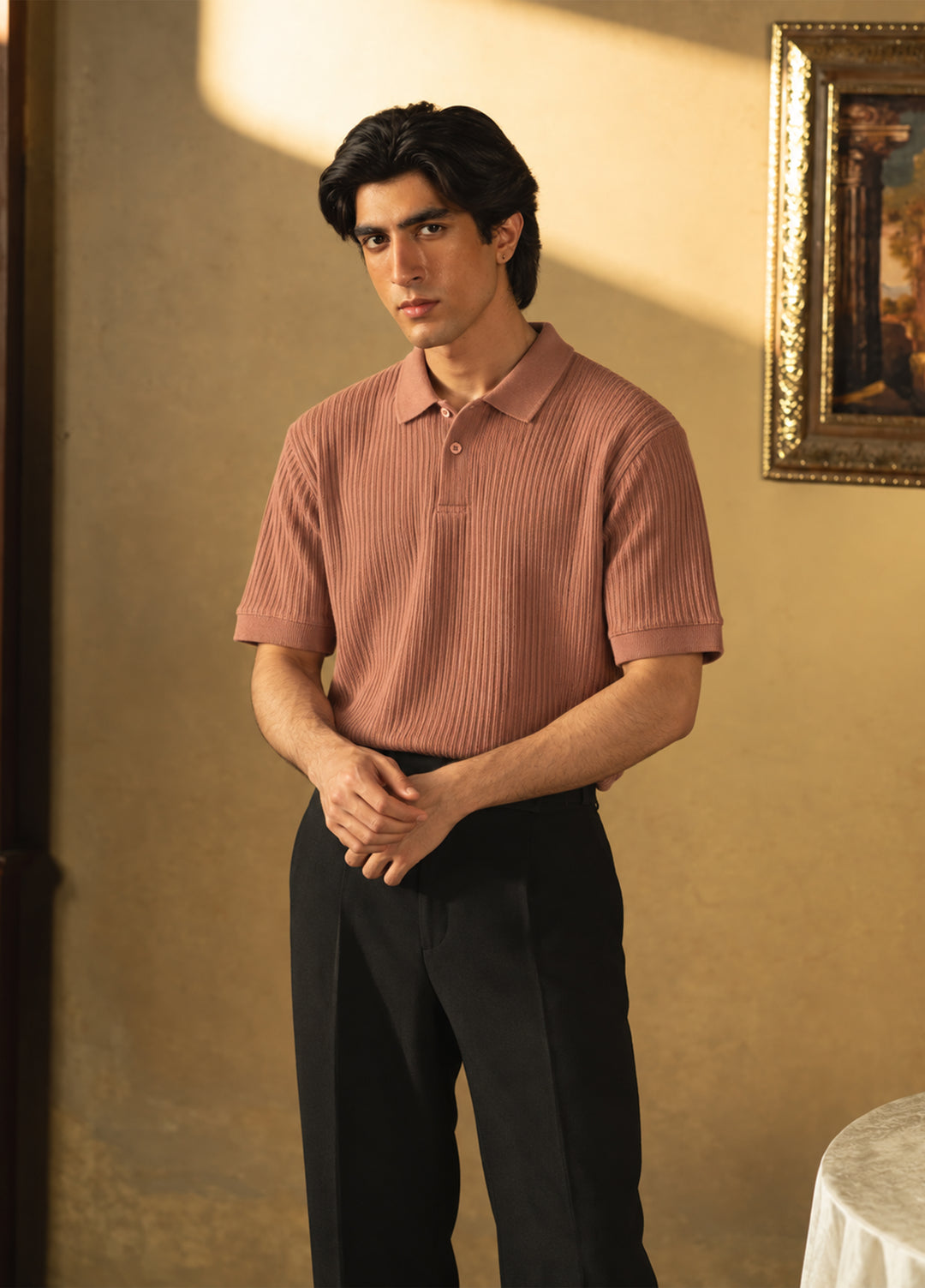 J.F Denim Mens RTW Solids Knit Tee Polo Brown - Casual Collection