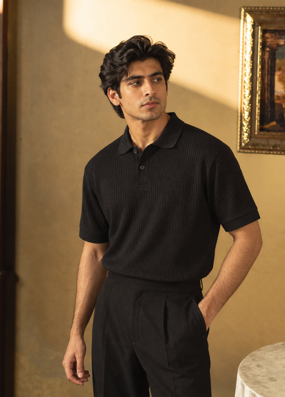 J.F Denim Mens RTW Solids Knit Tee Polo C.Black - Casual Collection