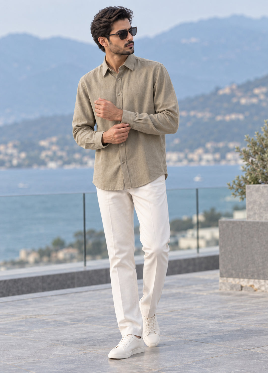 J F Denim Mens Shirt RTW Solids Linen 1 Piece L.Green - Casual Collection
