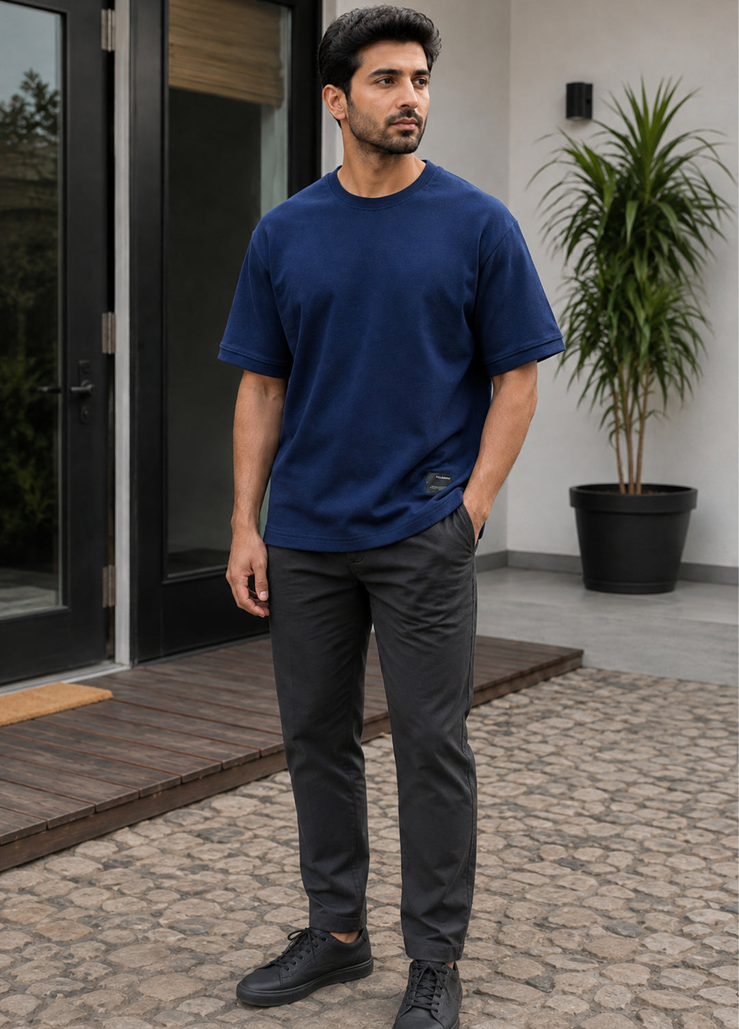J.F Denim Mens RTW Solids Cotton 1 Piece T Shirt Blue - Casual Collection
