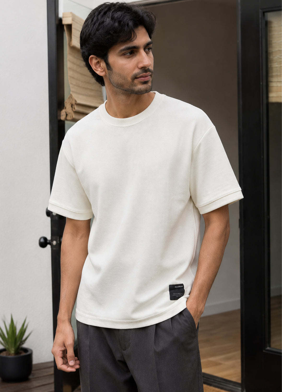 J.F Denim Mens RTW Solids Cotton 1 Piece T Shirt Off-White - Casual Collection
