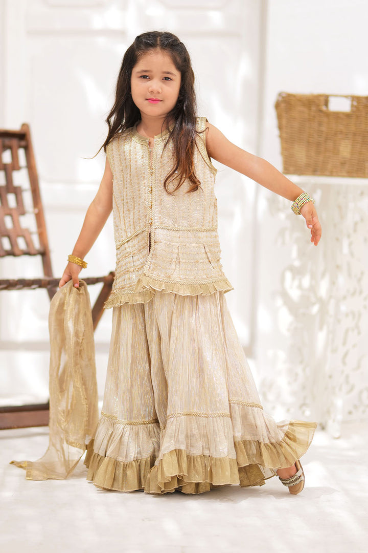 Senorita Kids RTW Fawn and Gold Formal 3 Piece Suit Banarsi Shimmer and Organza tissue KDD-02734 - Winter Collection