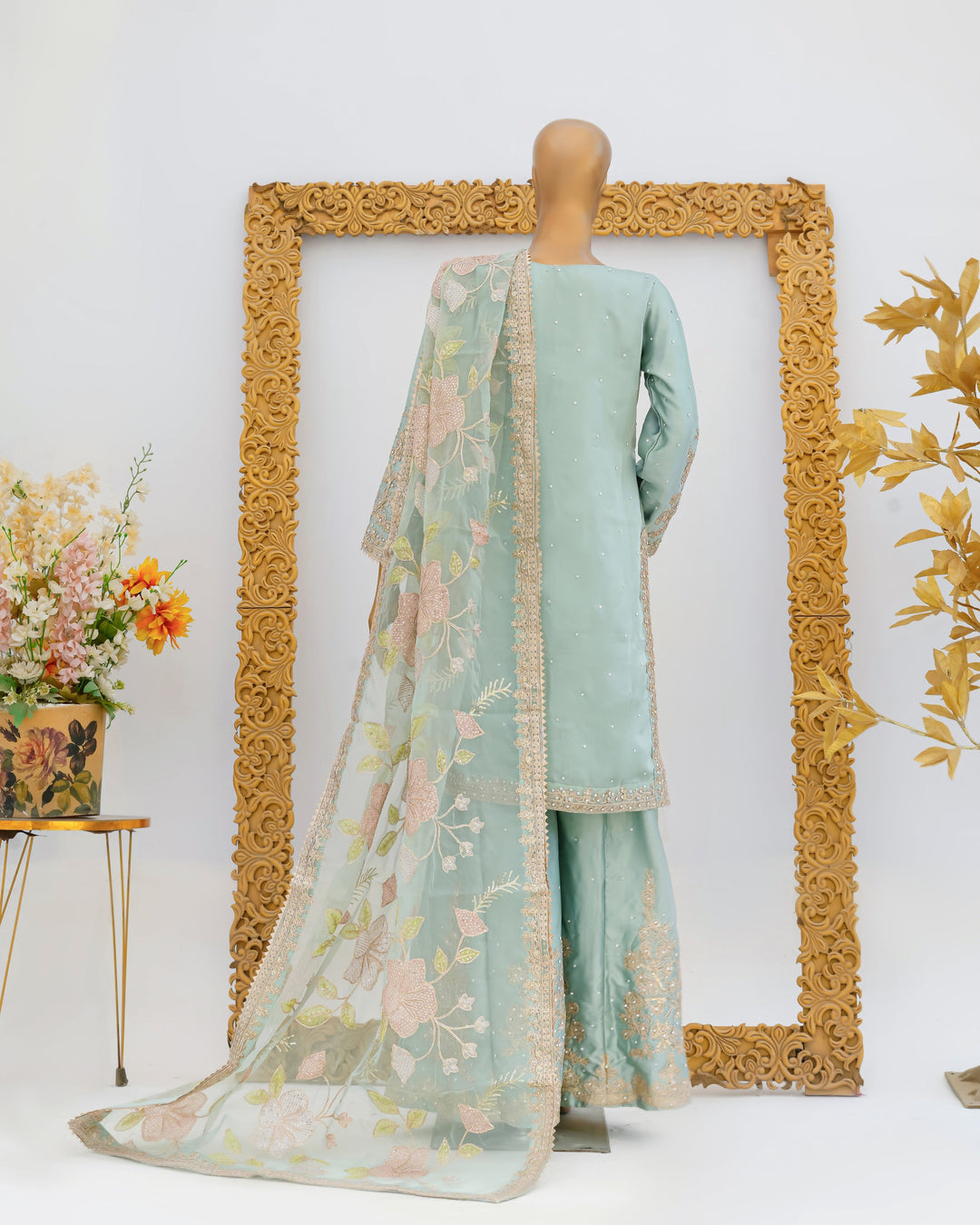 Andaaz by Saira Sultana Women RTW Embroidered Silk 3 Piece Suit Haya Ice Pista - Festive Collection