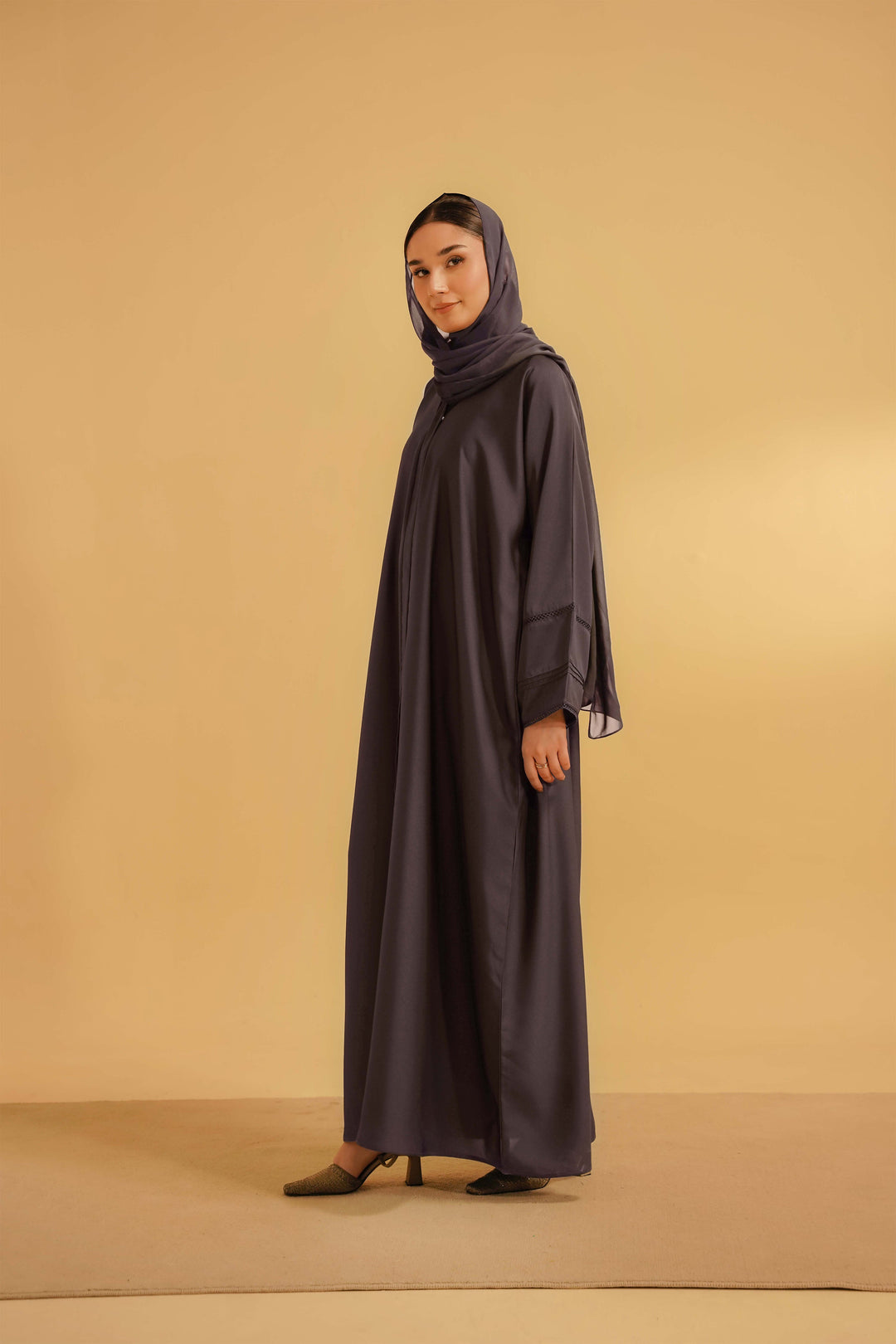 Divinely Crafted Women Pret Solids 1 Piece Georgette Basic Pleat Abaya Lavender - Summer Collection
