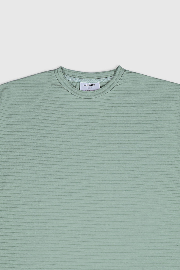Muraqsh Ready To Wear Solids Cotton Men Sage Green Textured Oversized Tee ABDGTOT - Summer Collection