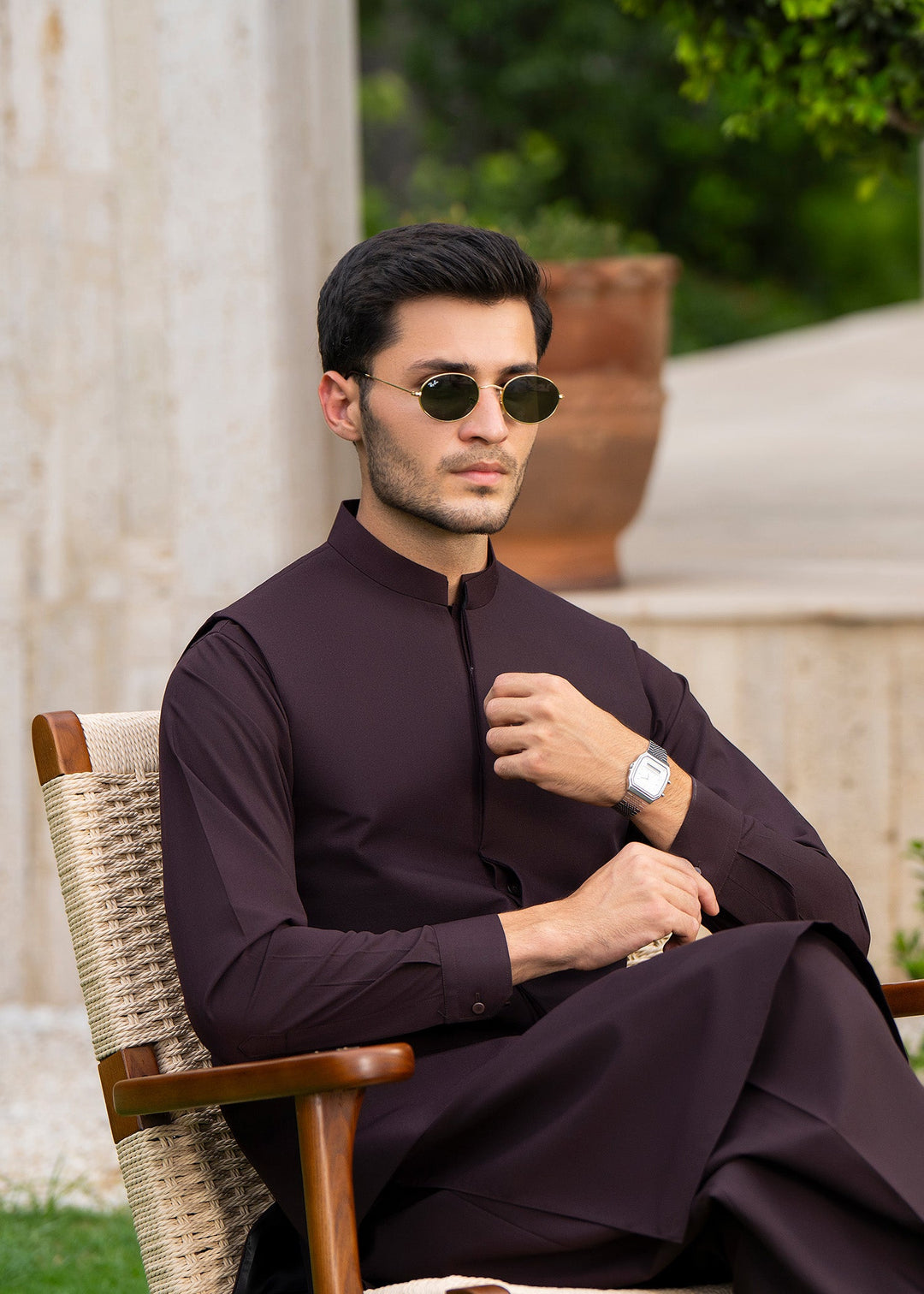 Buraq Men RTW Solids Blended 3 Piece Suit Chocolate Brown Winter Collection