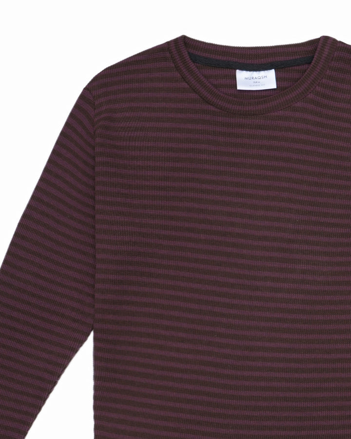Muraqsh Ready To Wear Solids Cotton Men Waffle Burgundy Striped Sweat Shirt ABD-WBSSS - Summer Collection