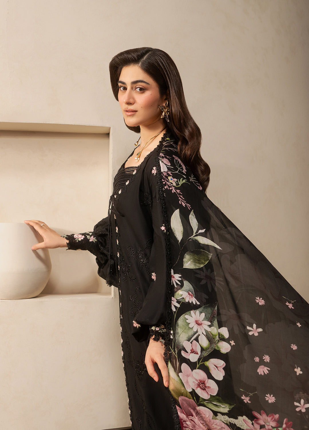 E-Craft by Elaf Unstitched Embroidered Lawn 3 Piece Suit EHC-5A Charcoal - Casual Collection