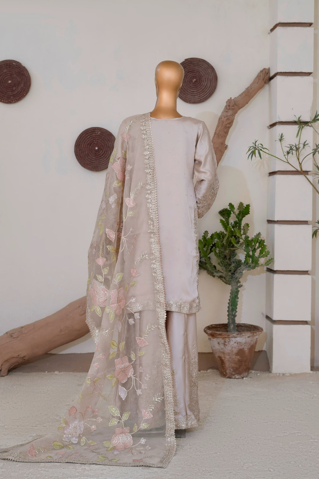 Andaaz by Saira Sultana Women RTW Embroidered Silk 3 Piece Suit Haya Fawn - Festive Collection