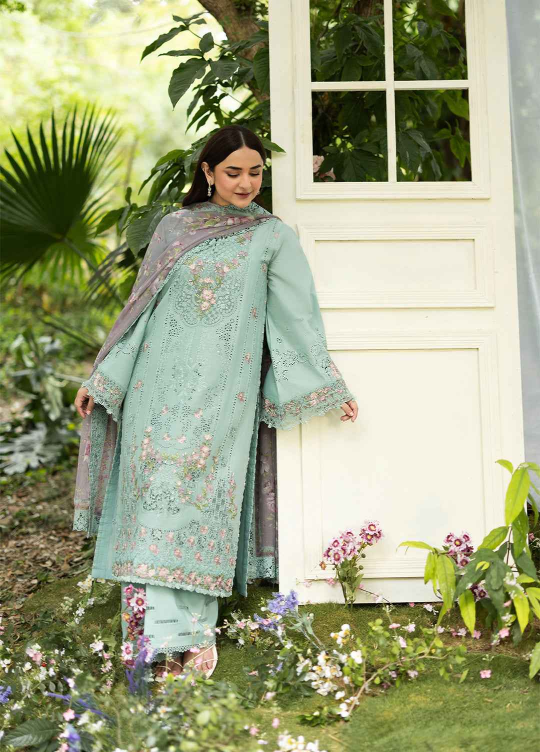 Elaf Premium Unstitched Embroidered Lawn 3 Piece Suit EL26ULF Mint Story ELQ-6B - Festive Collection