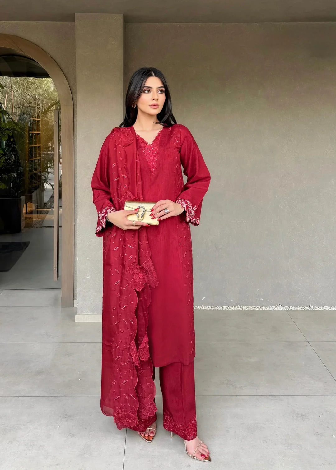 Silk Atelier by Jamni RTW Embroidered Korean Silk 3 Piece Suit CHERRY BLOOM Festive Collection