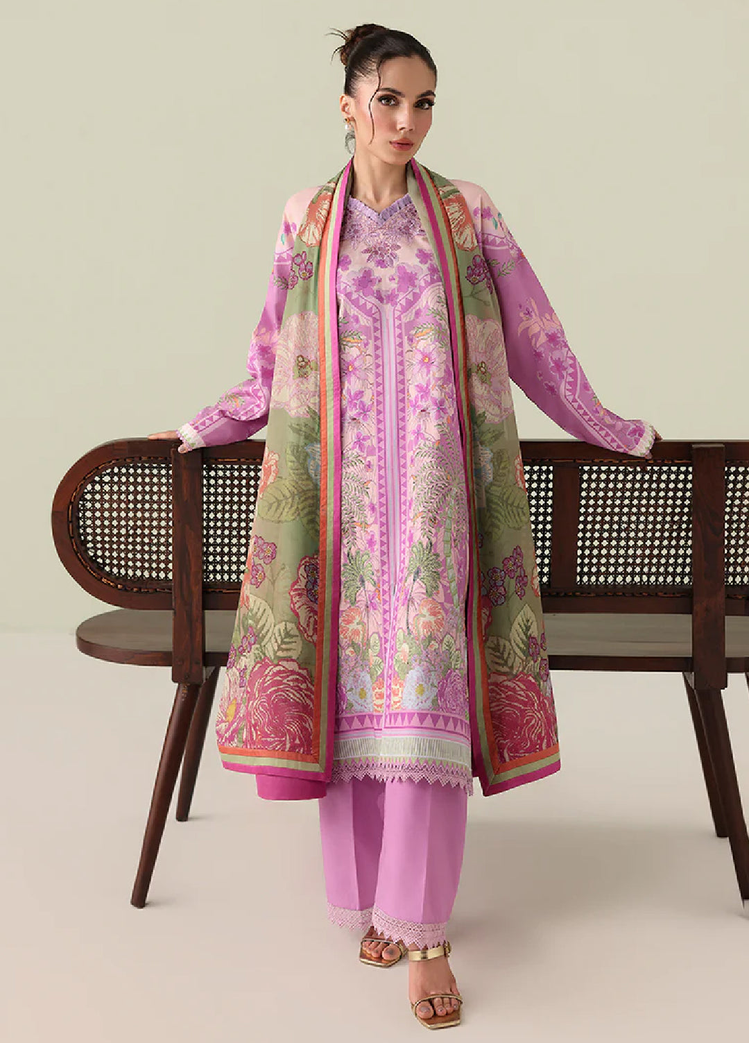 Rosette by Roheenaz Unstitched Lawn Embroidered 3 Piece Suit RNZ26UR Soft Solstice-6B - Summer Collection