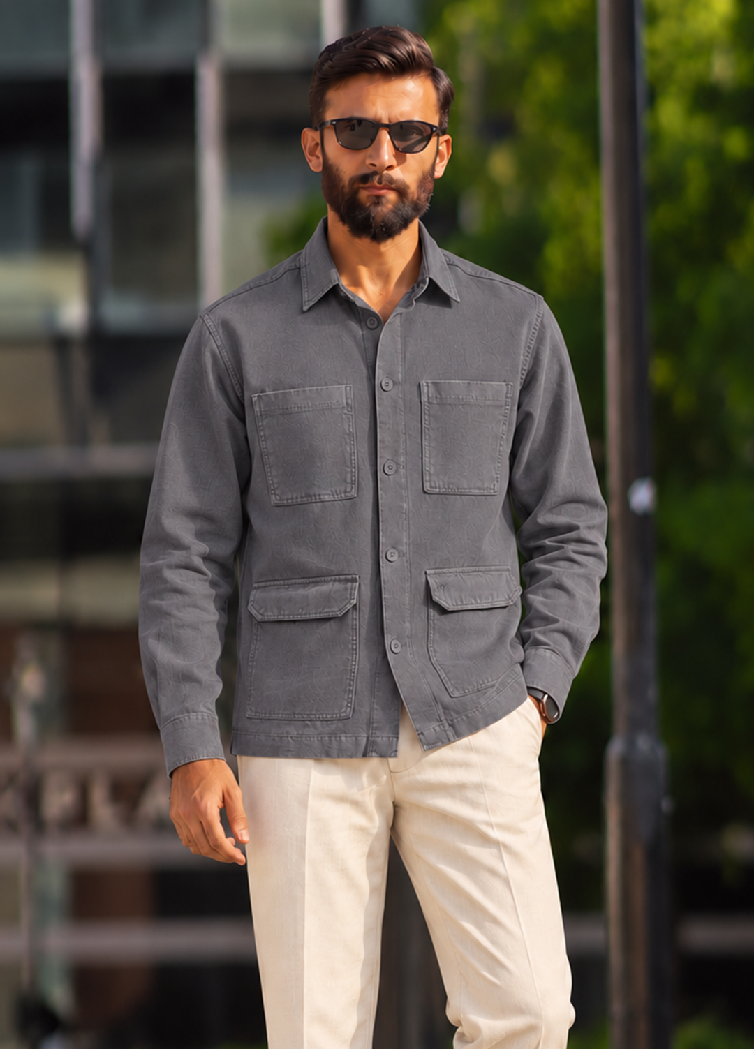 J F Denim Mens Shirt Jacket RTW Solids Linen 1 Piece D.Grey - Casual Collection