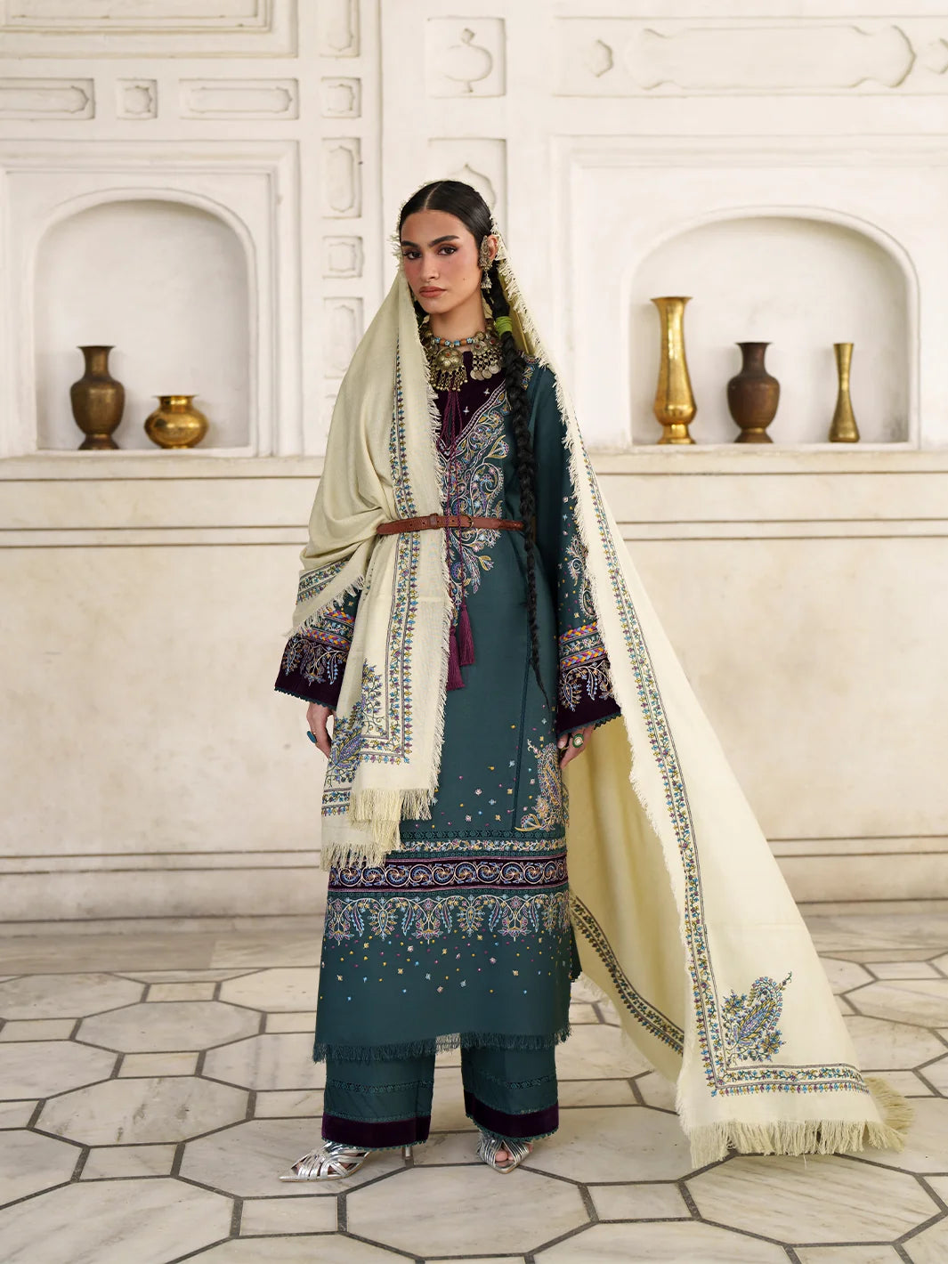 Gulnar by Bin Ilyas Unstitched Embroidered Karandi 3 Piece Suit BI26UGK 1014A - Festive Collection